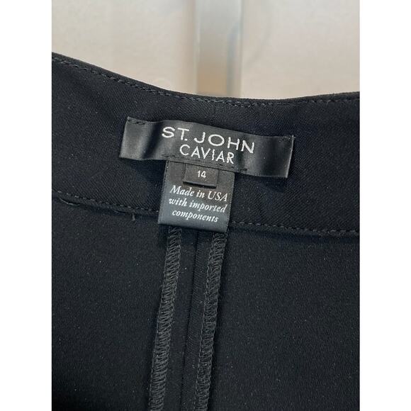 ST. JOHN CAVIAR Size 14 Diana Wide Leg Ankle Pants Flat Front USA Black - Picture 3 of 8